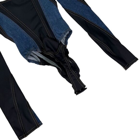 Mugler Corset Bodysuit in Medium Blue & Black - Picture 8 of 11